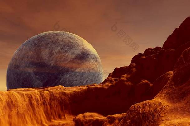 极其详细和现实的<strong>高分辨率</strong>3D插图的外星景观在火星上。红色星球这张<strong>图片</strong>的元素是由美国宇航局提供的.