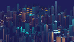 抽象发光的数字城市。商业摩天大楼。3d 渲染