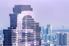 现代城市与摩天大楼的顶部视图。商业区