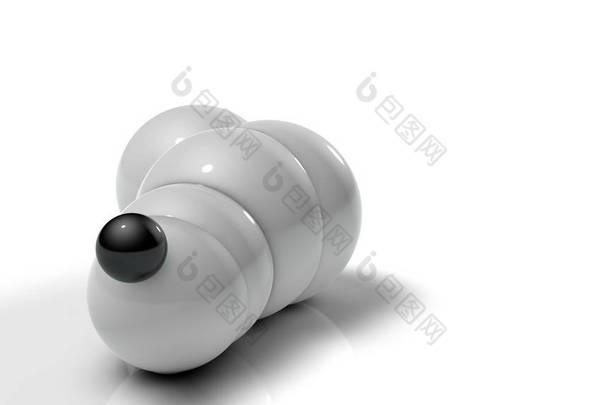 白色反光<strong>背景</strong>上白色球的 3d 插图。不同尺寸的球在不同方向滚动。未来图像，用于<strong>背景</strong>和桌面 3D 渲染，具有景深