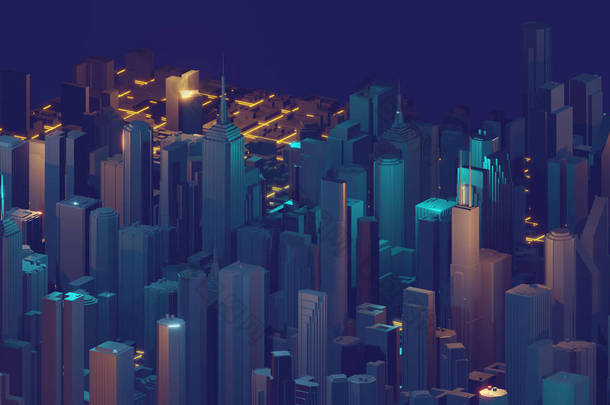技术<strong>特大</strong>城市，城市和未来的技术概念，原始3D渲染