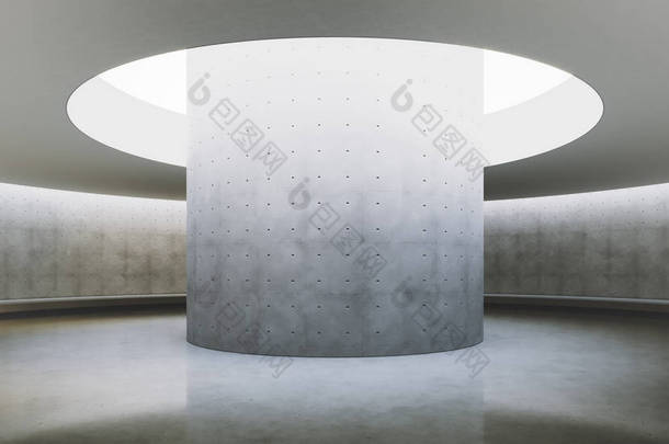 当代和未来的空内部与自然光在混凝土墙和在地板上的反射。室内设计和建筑的概念。3d 渲染