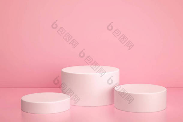 白色圆柱裙,产品展示支架在粉红色背景