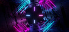 激光霓虹灯发光线紫色蓝色未来派科幻隧道莫