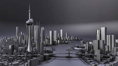 现代城市的立体景观。大都市的巨大布局。3D渲染.
