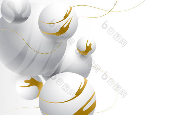 白色背面抽象灰色球或球体的 3d 插图