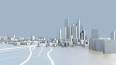 3d 插图。阳光明媚的白色未来城市