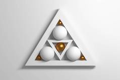 简单的原始白色金色几何形状三角形和巴尔