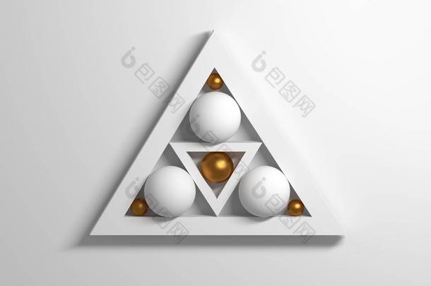 简单的原始白色<strong>金色</strong>几何形状<strong>三角形</strong>和巴尔