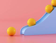 黄色球与蓝色滑块在粉红色的背景，最小风格。3d 渲染