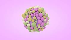 3D渲染许多不同颜色和尺寸的小球。 抽象构图，快乐与快乐的概念，完美互动中的几何形状。 快乐的分子.