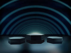 具有未来光的长黑暗隧道。 3D渲染