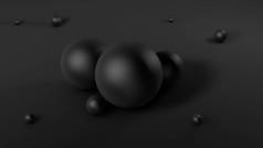 黑色背景，有球。 3D说明，3D渲染.