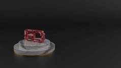 蓄电池半图标红色宝石水平符号3D渲染