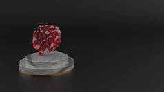 圆形聊天气泡图标红色宝石符号的3D渲染