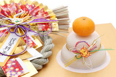 传统的日本新年装饰品神道，日文中的这个摄影词的意思是新年快乐 