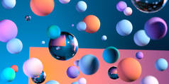 色彩斑斓的透明光滑玻璃球作为抽象的背景. 3d渲染.
