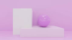 色彩斑斓的抽象几何图形. 粉色方块和球体3D插图渲染.