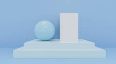 色彩斑斓的抽象几何图形. 蓝色方块和球3D插图渲染.