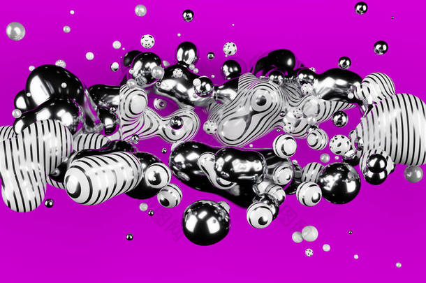 银元球,白球抽象. 紫砂背景。 超级球。 <strong>演播室</strong>光。 3D例证。 3D渲染.