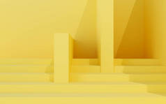 抽象的内部空间,几何形状和黄色,阳光投射在墙上的阴影. 3d渲染.