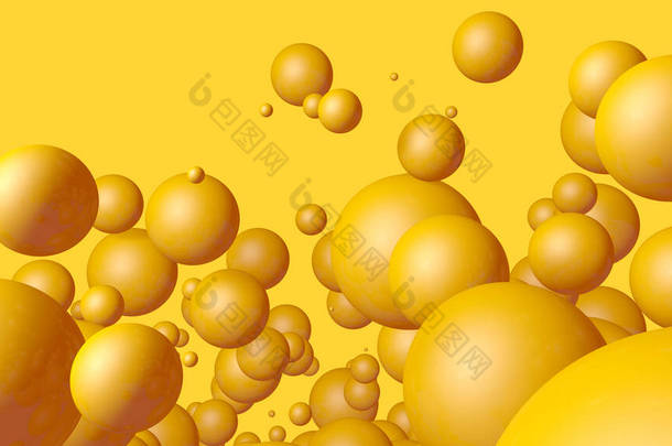 三维渲染<strong>球</strong>体抽象背景黄色<strong>气泡球</strong>黄色背景