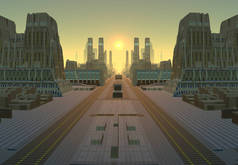 3D外星星球上的未来主义城市- 3D例证