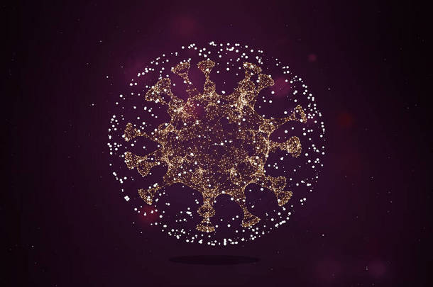 A bacteria in white dots sphere in the center of violet background.