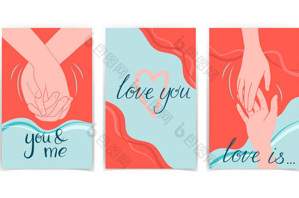 Romantic card collection. You&me, Love is, Love you