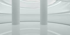 现代未来派抽象的白色建筑背景3D用日光灯渲染插图