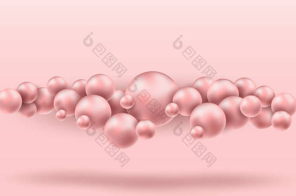空间中<strong>混沌</strong>球体的三维绘制。未来主义粉红背景。带<strong>混沌</strong>浮球的抽象构图。3d渲染.