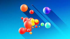 球体或球体像液蜡滴或空气中的球一样合并在一起。彩虹的液体梯度在美丽的水滴上闪烁着光芒，在里面散射光，在长长的阴影里散发出光芒。3D渲染。4