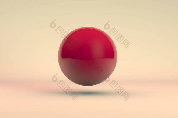 三维渲染黄色背景上的<strong>红球</strong>。气<strong>球</strong>被隔离了.