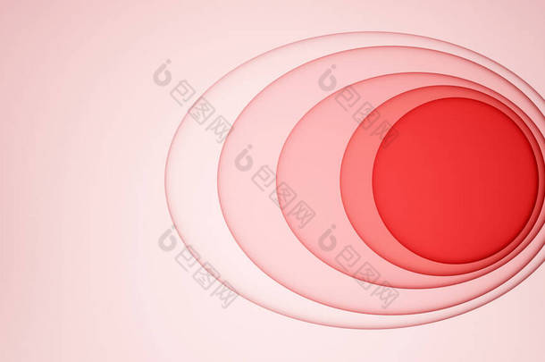 红色椭圆形与<strong>粉红</strong>色圆形的艺术品背景.波浪形粉色剪纸风格和工艺风格.手工<strong>粉红</strong>波和空格用于添加消息.3D说明. 