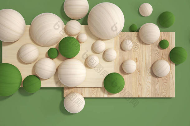 最小<strong>绿色</strong>背景,复制空间,木板,切割板,球体,泡沫木材制成.<strong>室内设计</strong>理念，情绪板