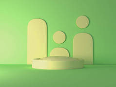 最小绿色讲台与亮度抽象背景几何形状.3D渲染与现实的阴影。产品的位置。抽象场景。第1组