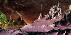 幻想的外星星球山。3D插图