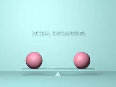 3D渲染球与它们之间的距离。检疫期间的社会疏离