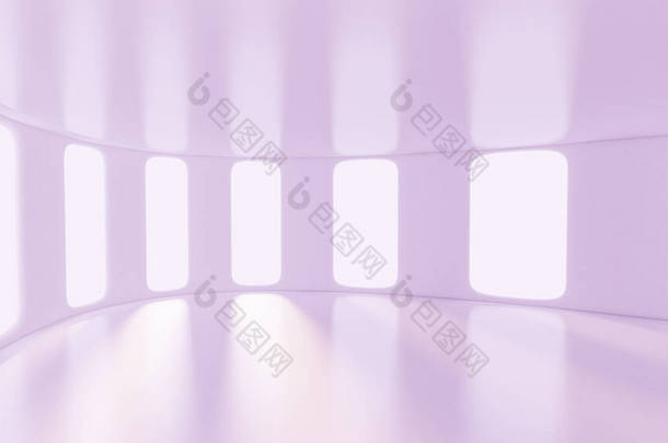未来派<strong>浅</strong>紫色空白垫内部。3D渲染，3D说明.