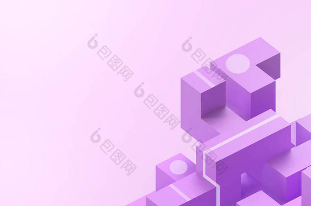 创意几何方块紫色方块盒子在概念上的随机形式的成功阶梯紫色背景概念- 3D渲染