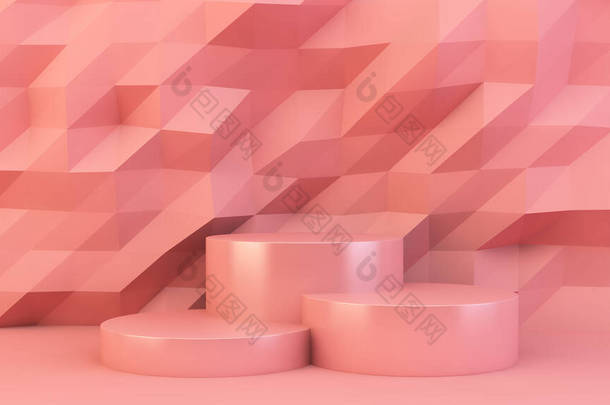 纸墙三维渲染上的粉色讲台平台