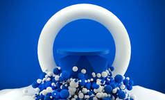带演示台的蓝白球的抽象背景。3D渲染说明