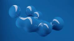 有机经典蓝色流化床液滴在半空中漂浮，抽象现代设计元素或背景蓝色，3D图解