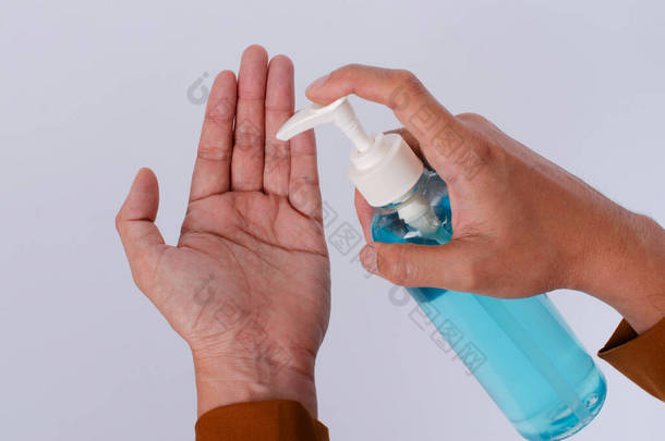 用于健康和医疗背景的洗手清洁剂凝胶泵分配器的近视概念