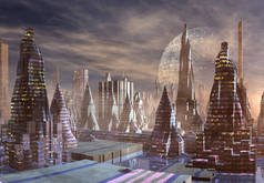 3D外星星球上的未来主义城市- 3D例证