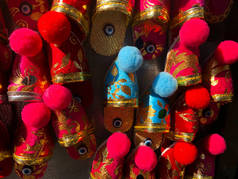 Colorful Turkish Slippers. Traditional Turkish Babouche Slippers for sale at Grand Bazaar in Istanbu