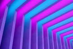 特写镜头3D霓虹灯插图。蓝色和粉色霓虹灯框架的几何拱形.单列几何图形.