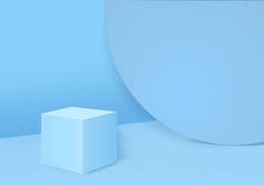 背景为蓝色乳胶产品Podium 。抽象的最小几何概念。工作室站台主题。展览和商业营销演示阶段.3D图解渲染图形设计