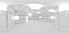 现代未来派白色科技建筑内部3D的360度等长方形全景图解