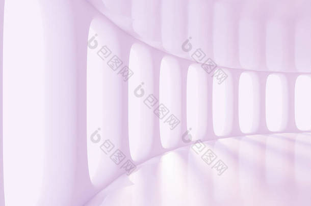 未来派浅紫色空白垫内部。3D渲染，3D说明.